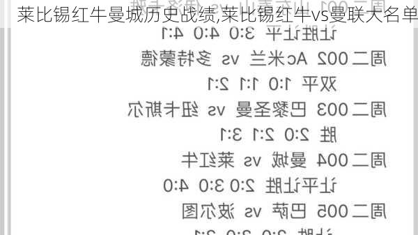 莱比锡红牛曼城历史战绩,莱比锡红牛vs曼联大名单