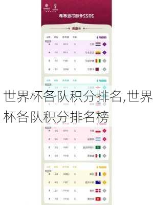 世界杯各队积分排名,世界杯各队积分排名榜
