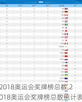 2018奥运会奖牌榜总数,2018奥运会奖牌榜总数统计表