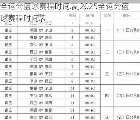 全运会篮球赛程时间表,2025全运会篮球赛程时间表