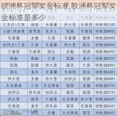欧洲杯冠军奖金标准,欧洲杯冠军奖金标准是多少
