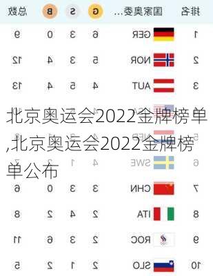 北京奥运会2022金牌榜单,北京奥运会2022金牌榜单公布