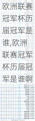 欧洲联赛冠军杯历届冠军是谁,欧洲联赛冠军杯历届冠军是谁啊