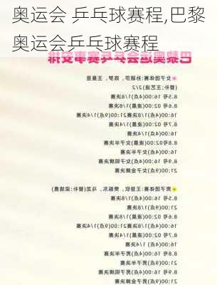 奥运会 乒乓球赛程,巴黎奥运会乒乓球赛程