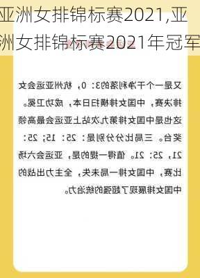 亚洲女排锦标赛2021,亚洲女排锦标赛2021年冠军