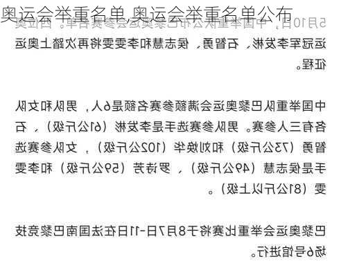 奥运会举重名单,奥运会举重名单公布