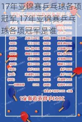 17年亚锦赛乒乓球各项冠军,17年亚锦赛乒乓球各项冠军是谁