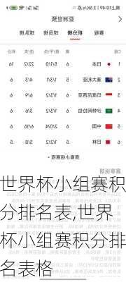 世界杯小组赛积分排名表,世界杯小组赛积分排名表格