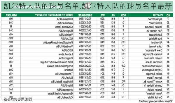 凯尔特人队的球员名单,凯尔特人队的球员名单最新