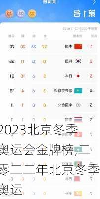 2023北京冬季奥运会金牌榜,二零二二年北京冬季奥运