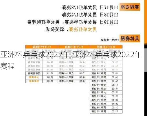 亚洲杯乒乓球2022年,亚洲杯乒乓球2022年赛程