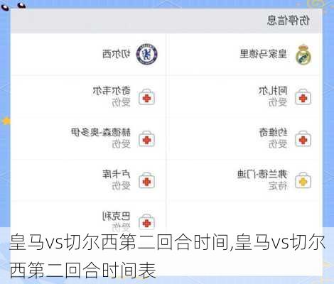皇马vs切尔西第二回合时间,皇马vs切尔西第二回合时间表