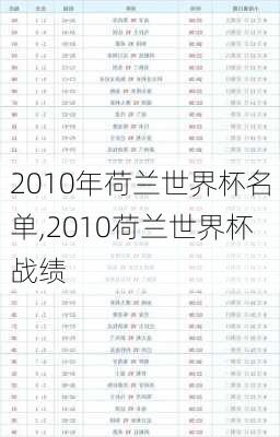 2010年荷兰世界杯名单,2010荷兰世界杯战绩