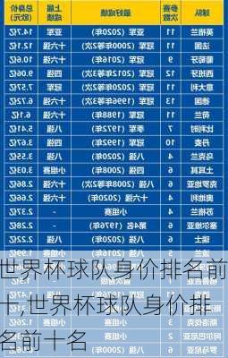 世界杯球队身价排名前十,世界杯球队身价排名前十名