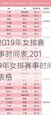 2019年女排赛事时间表,2019年女排赛事时间表格