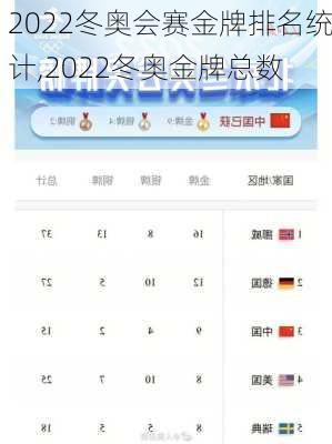 2022冬奥会赛金牌排名统计,2022冬奥金牌总数