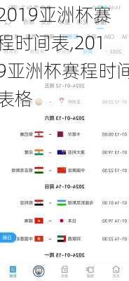 2019亚洲杯赛程时间表,2019亚洲杯赛程时间表格