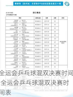 全运会乒乓球混双决赛时间,全运会乒乓球混双决赛时间表