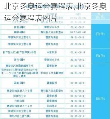北京冬奥运会赛程表,北京冬奥运会赛程表图片