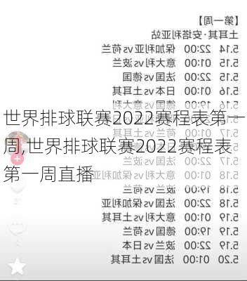 世界排球联赛2022赛程表第一周,世界排球联赛2022赛程表第一周直播
