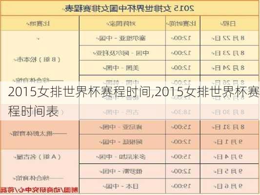 2015女排世界杯赛程时间,2015女排世界杯赛程时间表