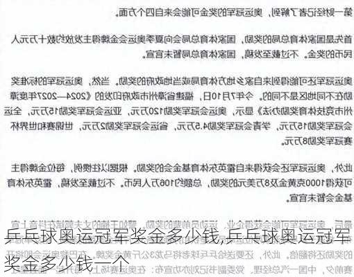 乒乓球奥运冠军奖金多少钱,乒乓球奥运冠军奖金多少钱一个