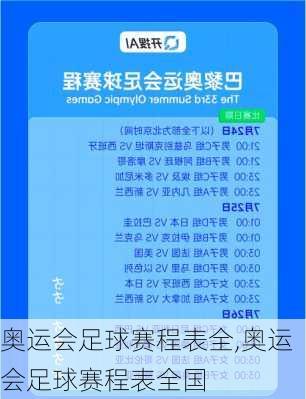 奥运会足球赛程表全,奥运会足球赛程表全国