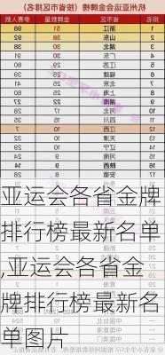 亚运会各省金牌排行榜最新名单,亚运会各省金牌排行榜最新名单图片