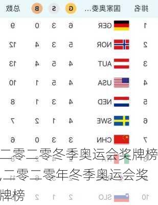二零二零冬季奥运会奖牌榜,二零二零年冬季奥运会奖牌榜