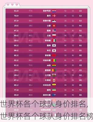 世界杯各个球队身价排名,世界杯各个球队身价排名榜